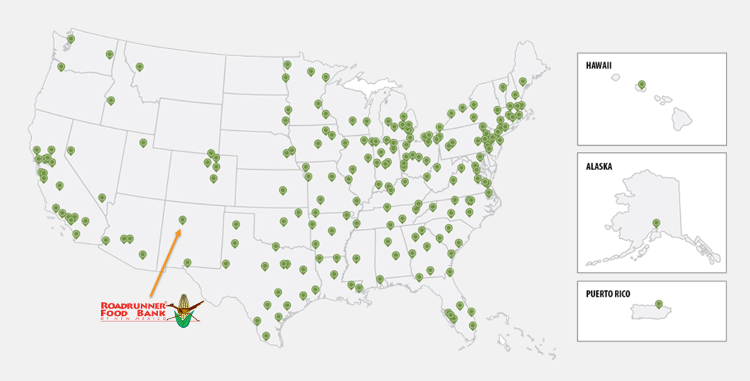 U.S. map showing Feeding America food bank. U.S. map showing Feeding America food bank.