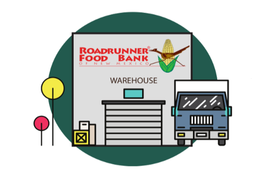 Clip art image of a food bank warehouse.