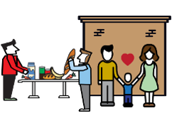 Clip art showing people in a food line.